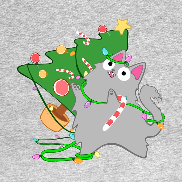 Fluffy Grey Christmas Cat With Zoomies funny meowy christmas kitty by xenotransplant
